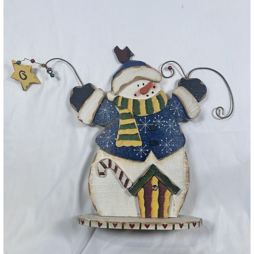 Rustic Wooden Snowman Christmas Decor Primitive Folk Art Glitter Winter